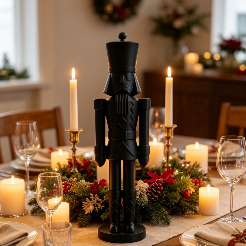 Nutcracker Figurine - Estatua Minimalista de Soldado Cascanueces Negro,